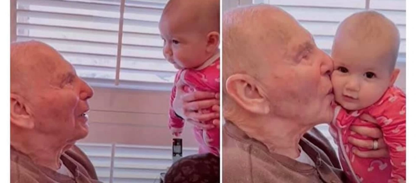 Η συγκινητική στιγμή που παππούς 94 ετών με Αλτσχάιμερ συναντά για πρώτη φορά τη δισέγγονή του (βίντεο)